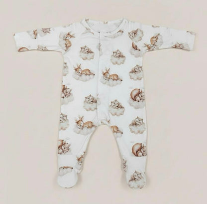 TENCEL Sleeping Animals Sleepsuit with Magnetic Snaps