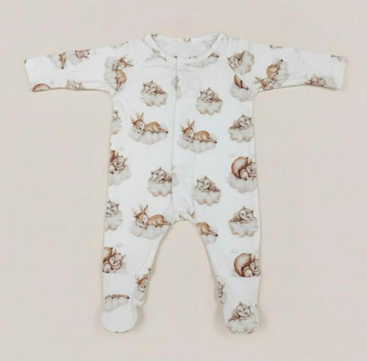 TENCEL Sleeping Animals Sleepsuit with Magnetic Snaps