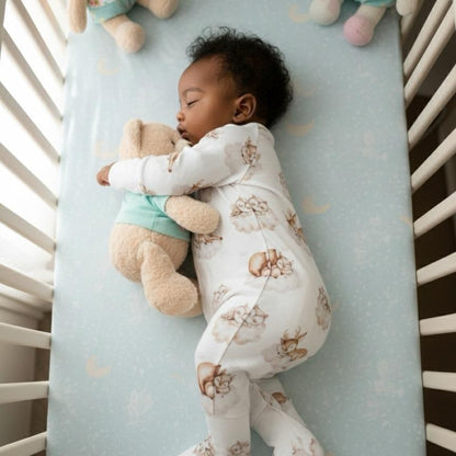 TENCEL Sleeping Animals Sleepsuit with Magnetic Snaps